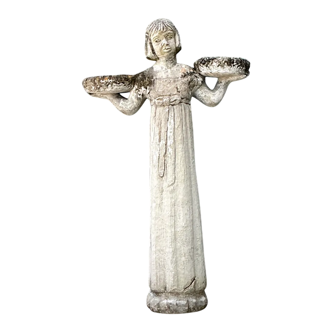 Vintage Stone Garden Figure with Bowls