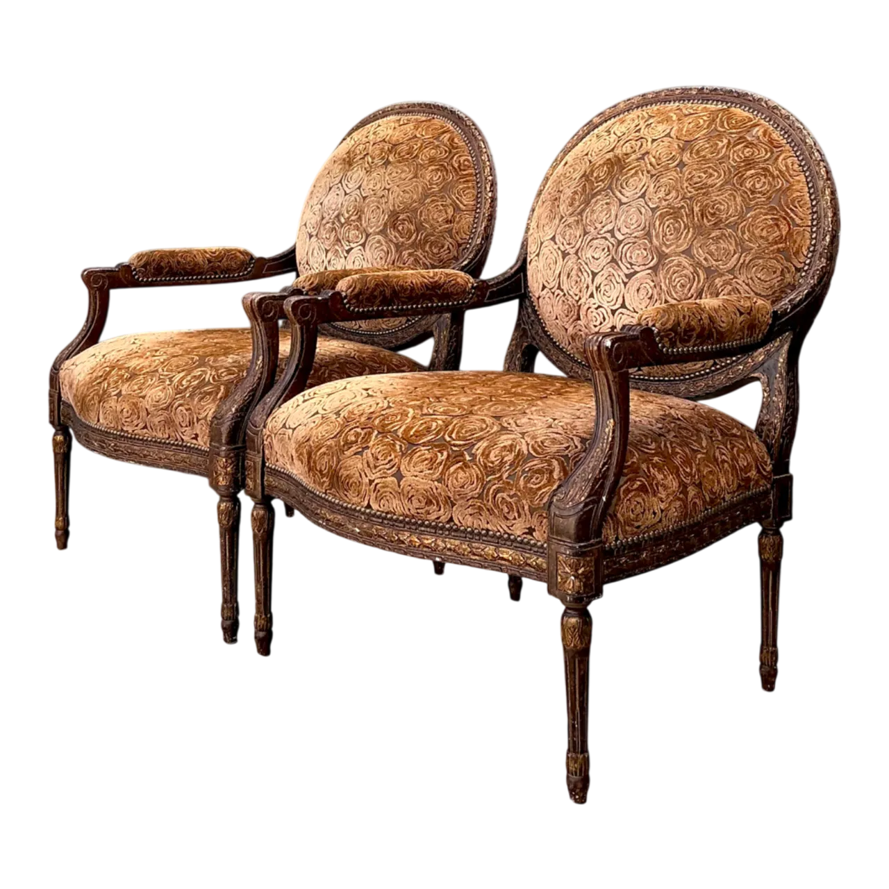 Vintage Isenhour Carved Fauteuil Armchairs - Pair