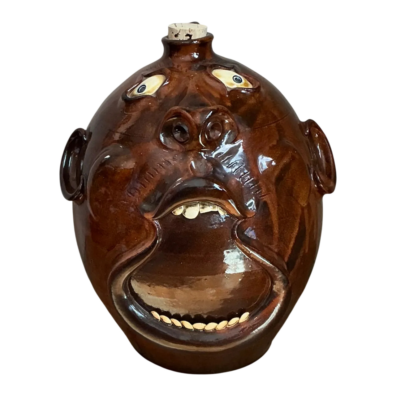 Vintage Brown Ceramic Face Jug