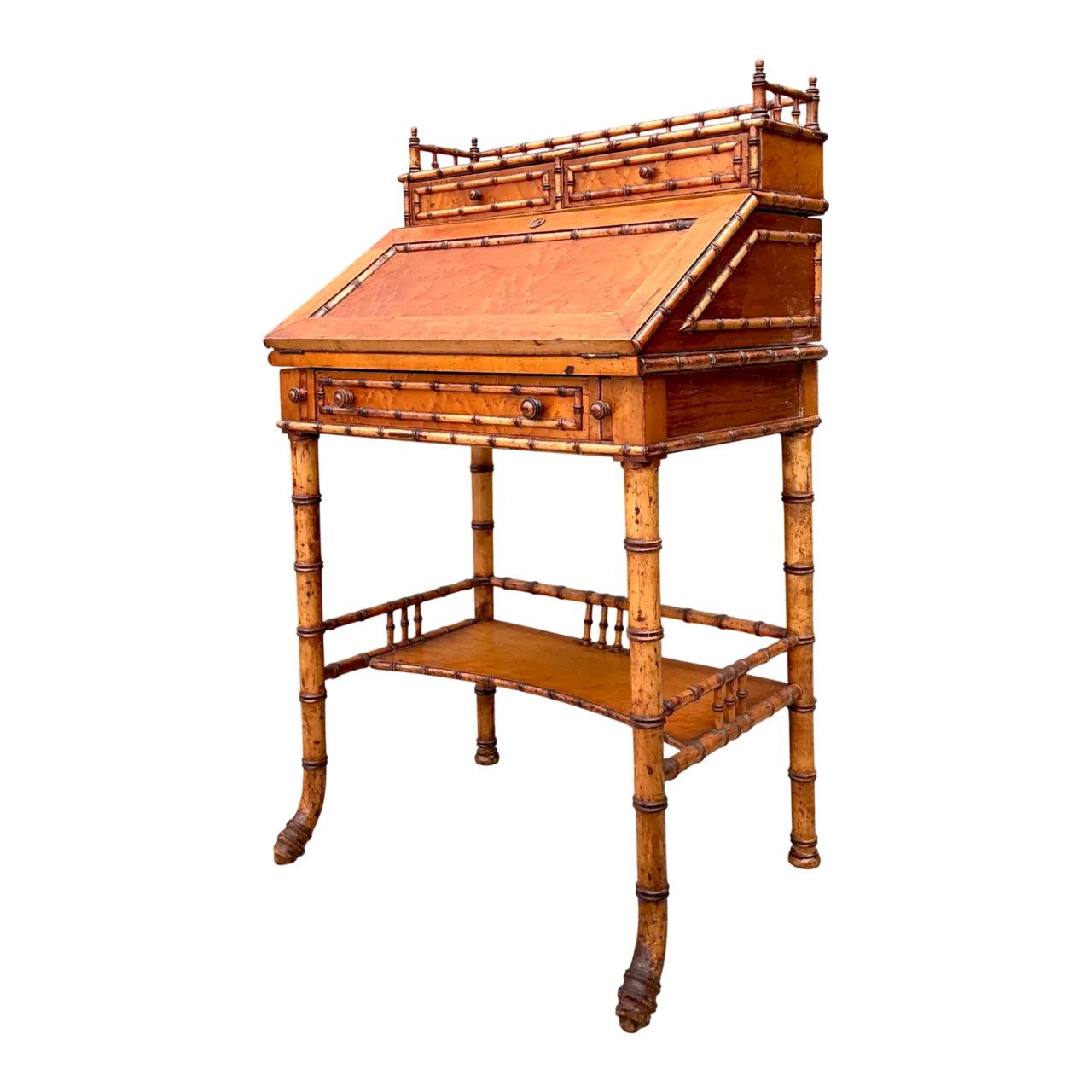 Antique Faux Bamboo Wood Secretary Desk