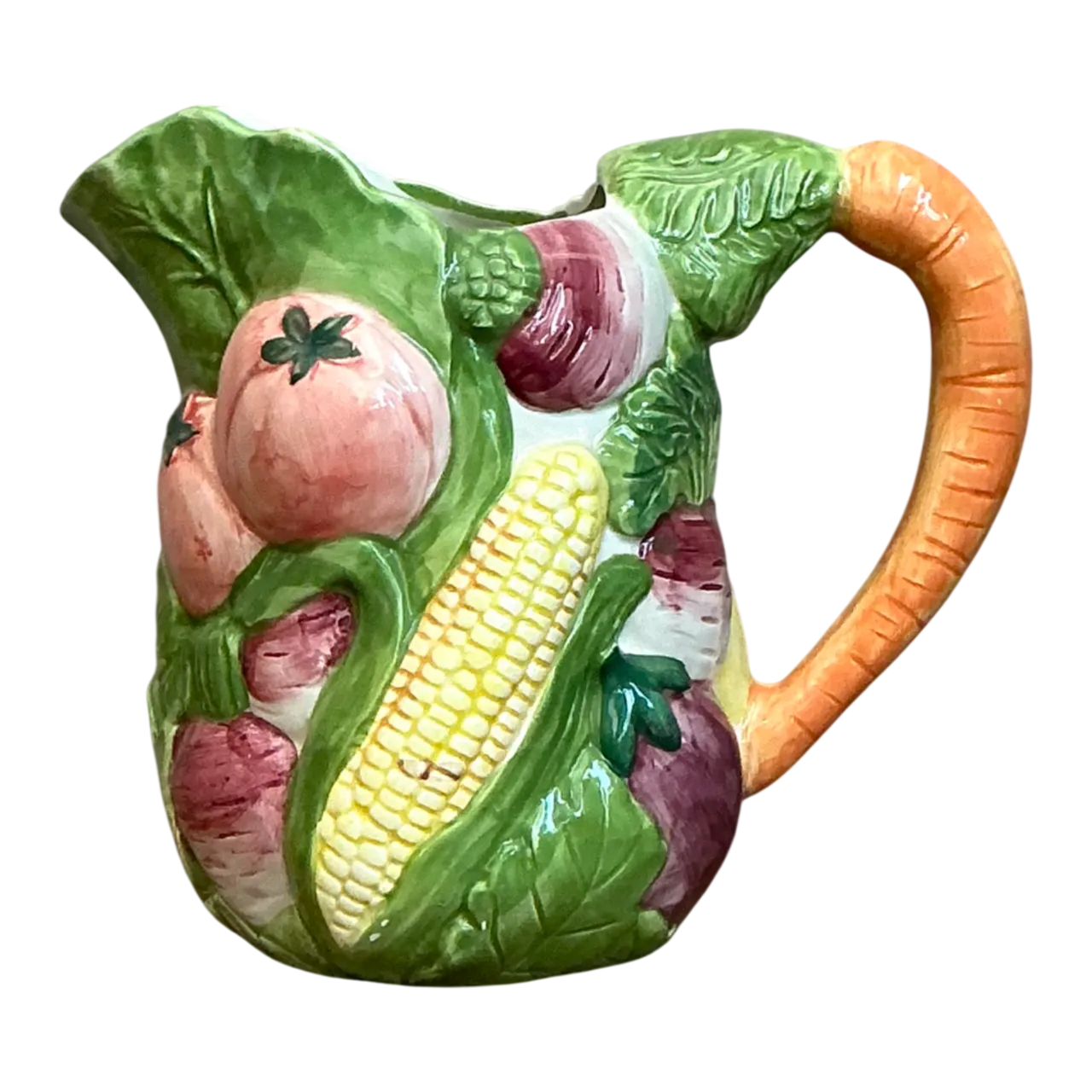 Vintage Hand-Painted Vegetable Ceramic Pitcher