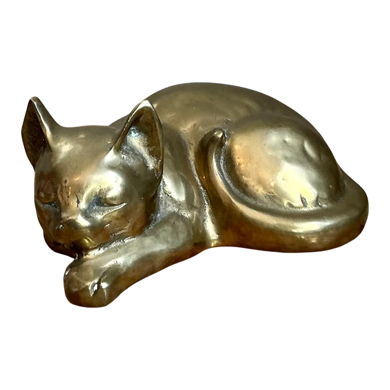 Vintage Brass Sleeping Cat Figurine