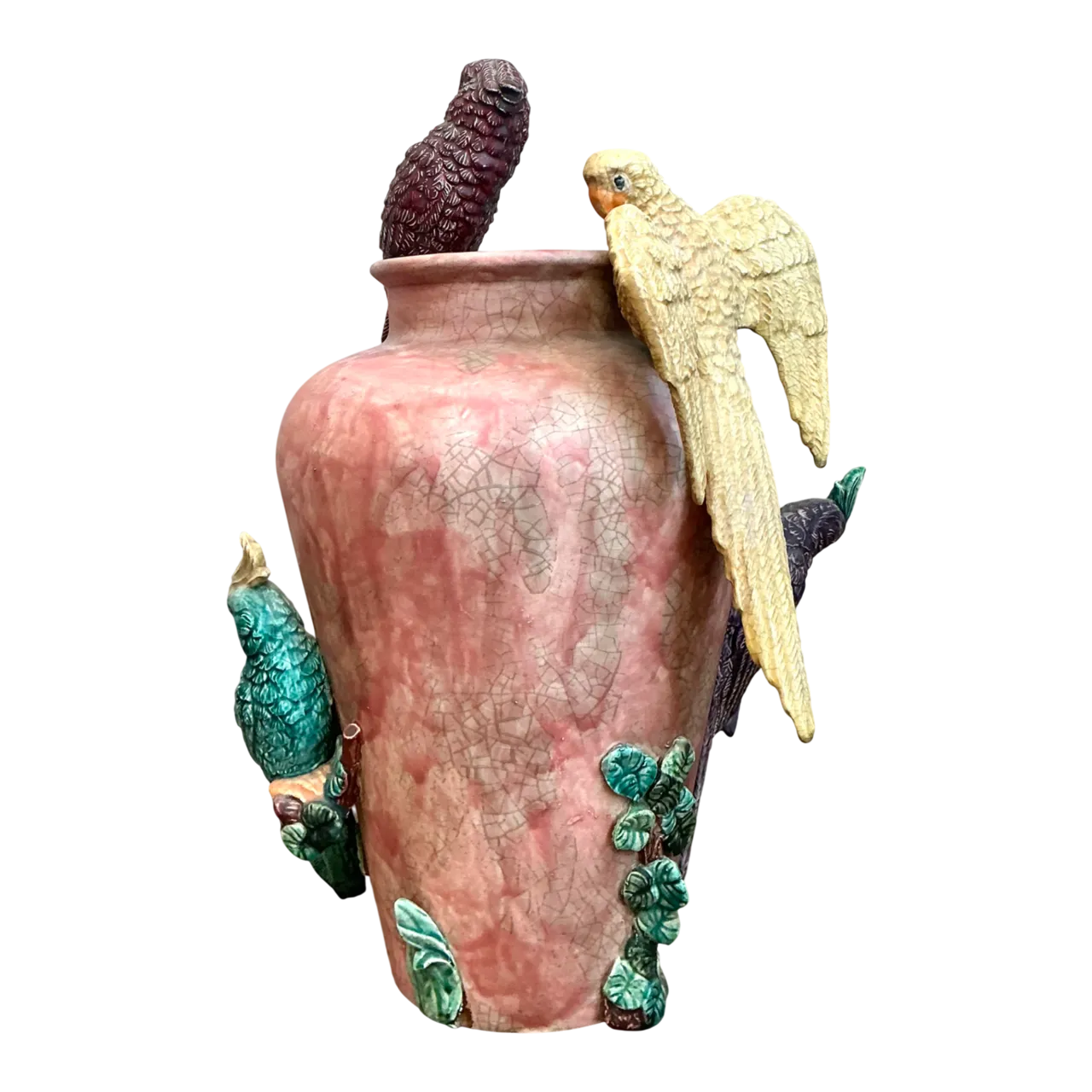 Vintage Handcrafted Parrot Ceramic Vase
