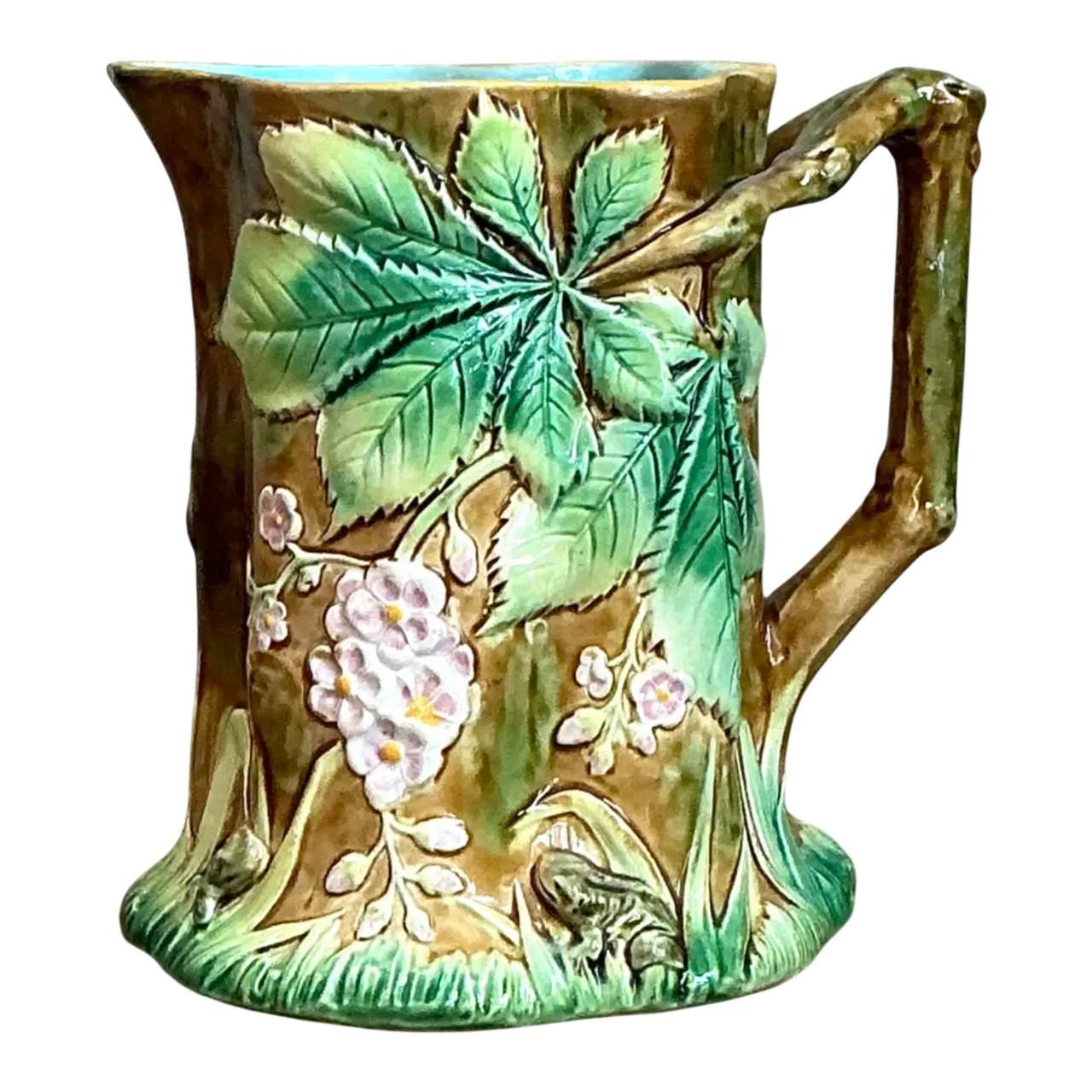 Vintage Majolica Leaf and Blossom Pitcher