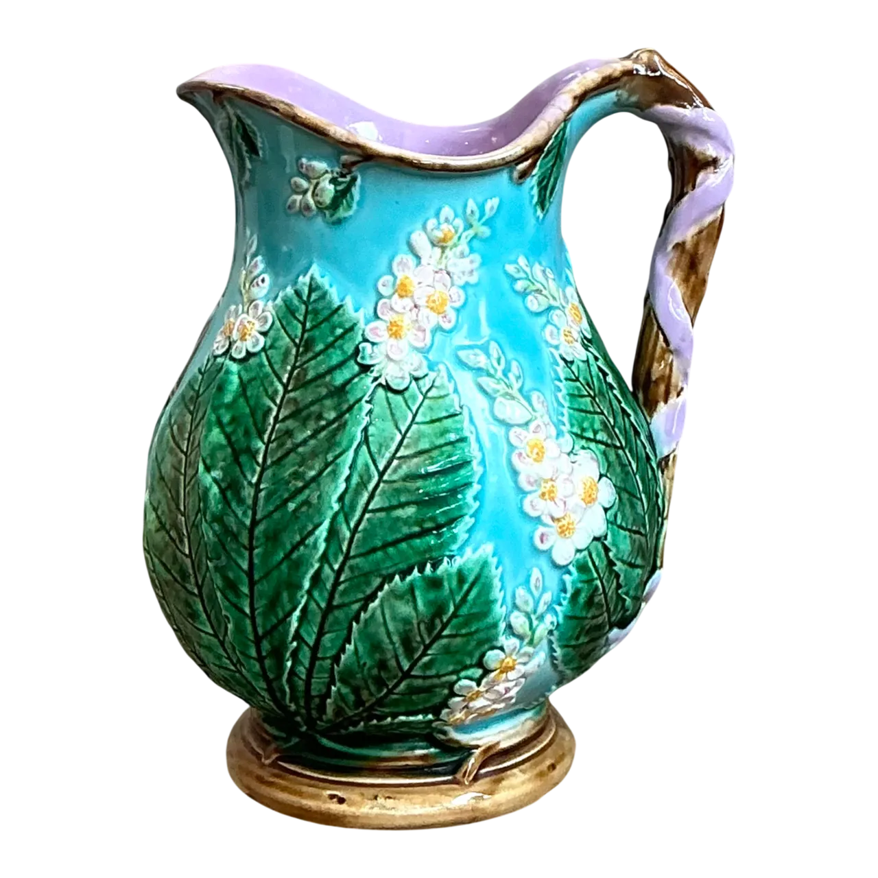 Vintage Majolica Leaf and Blossom Pitcher