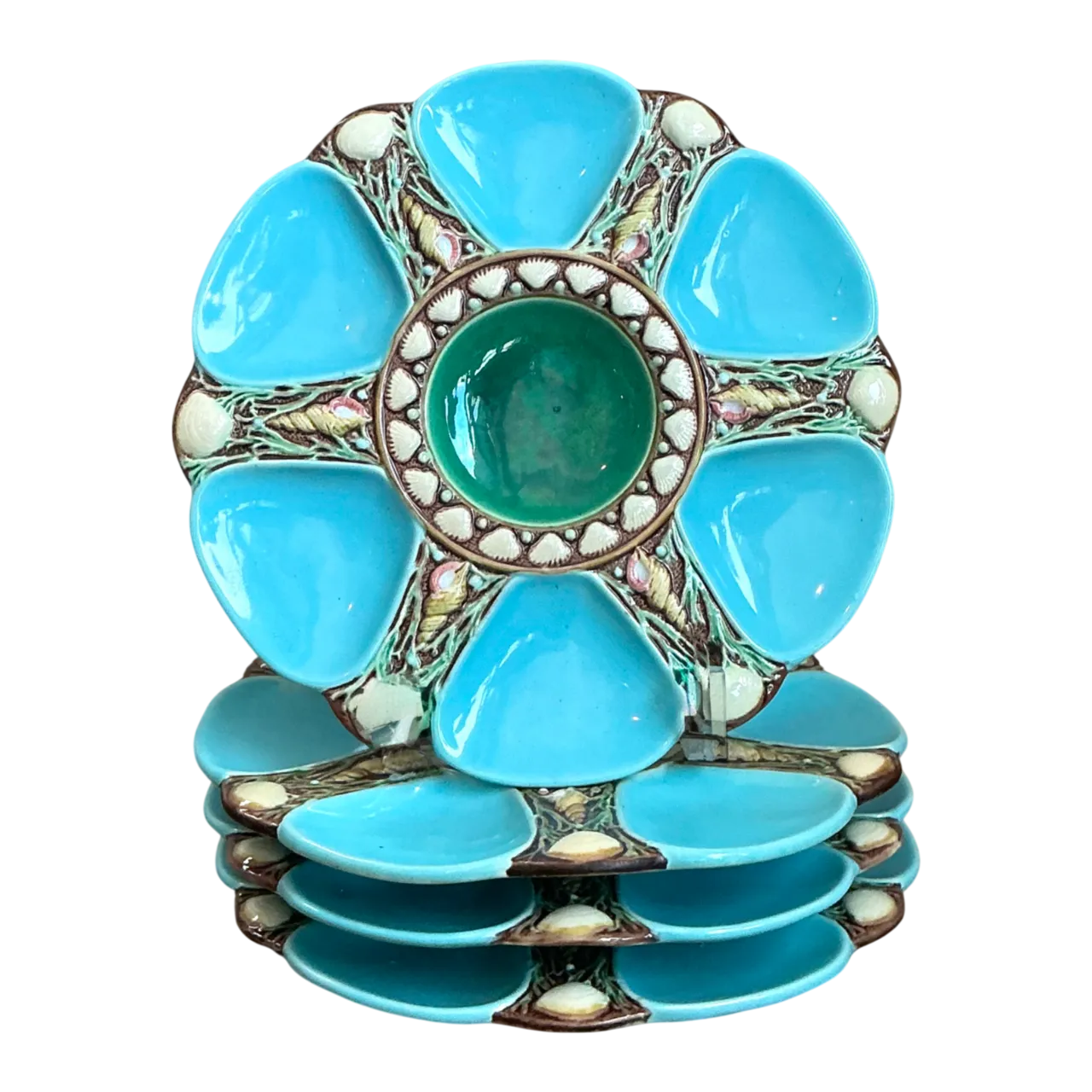 Vintage Minton Majolica Turquoise Oyster Plates - Set of Six