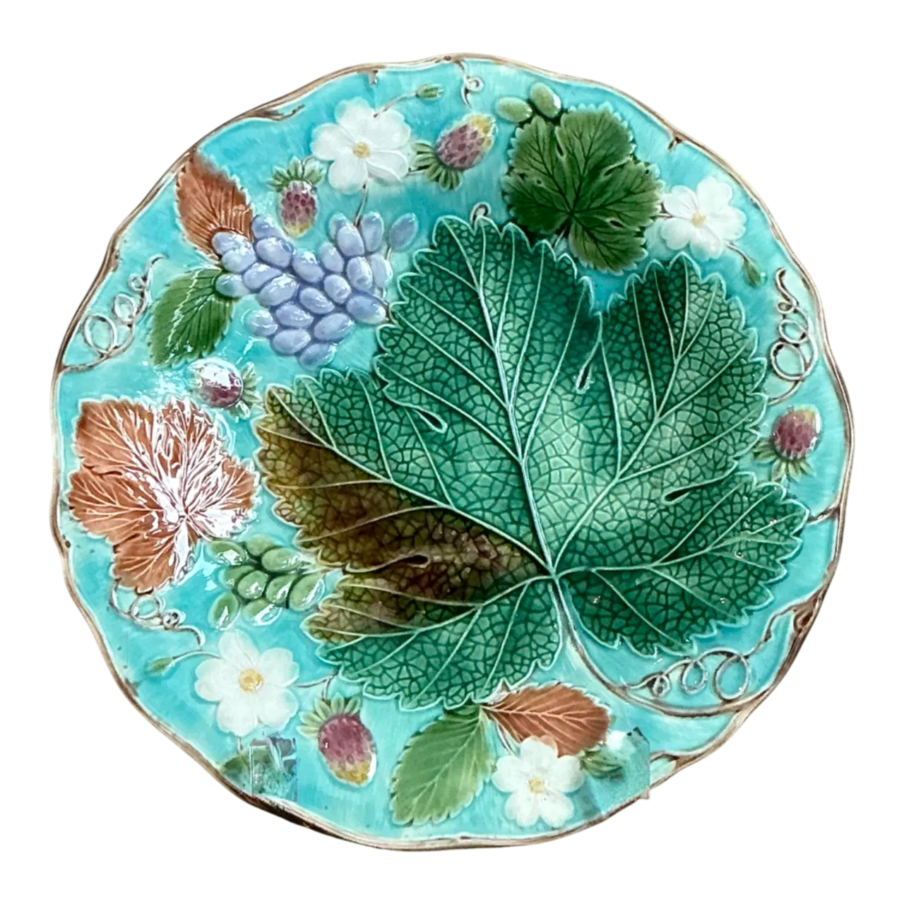 Vintage Majolica Leaf and Blossom Plate