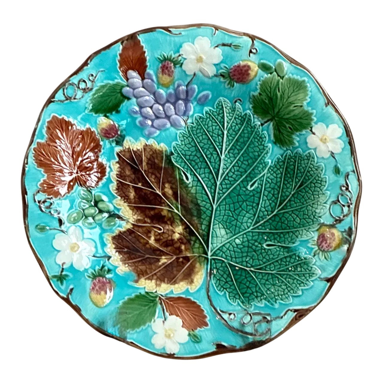 Vintage Majolica Leaf and Blossom Plate