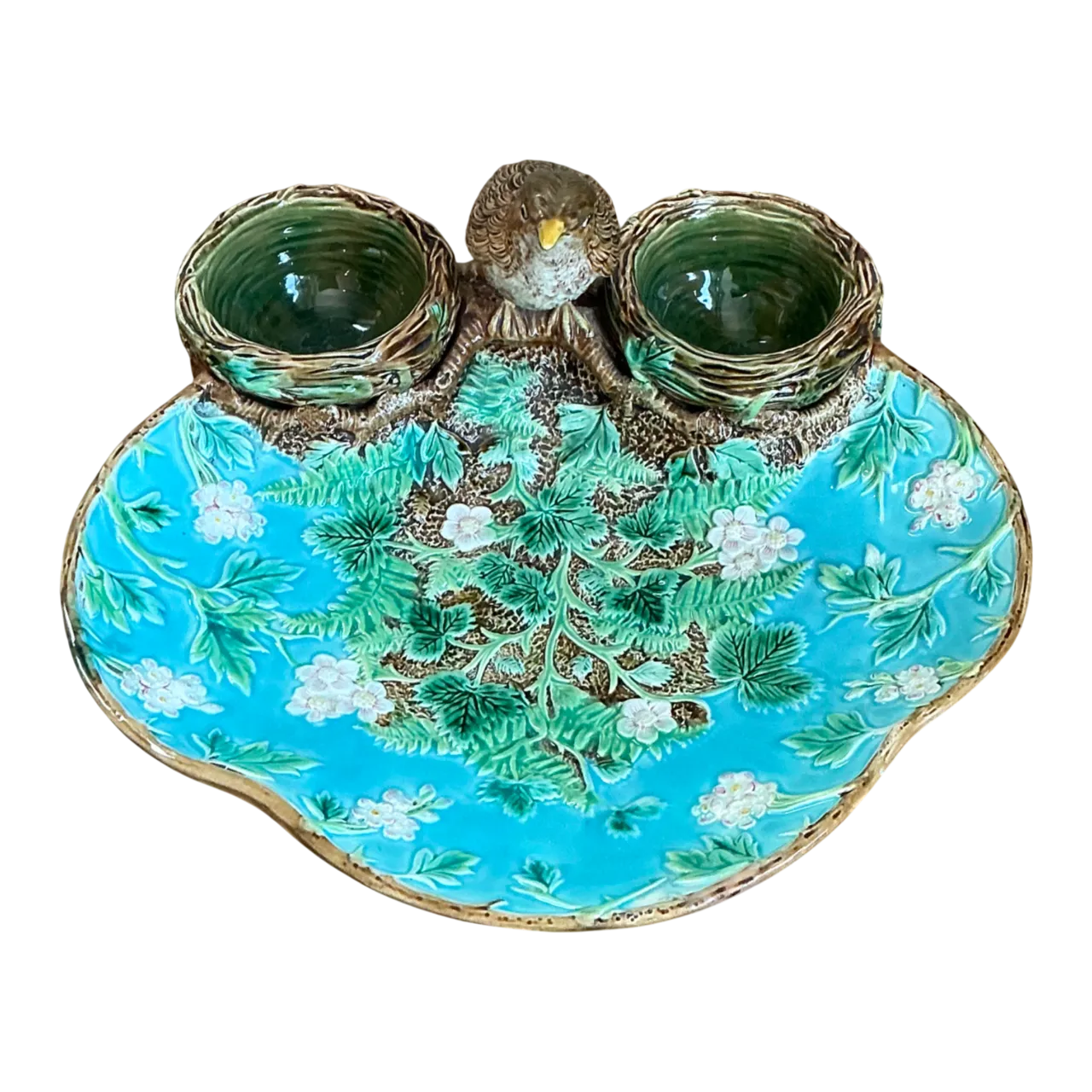 Vintage George Jones Majolica Strawberry Server Decorative Dish