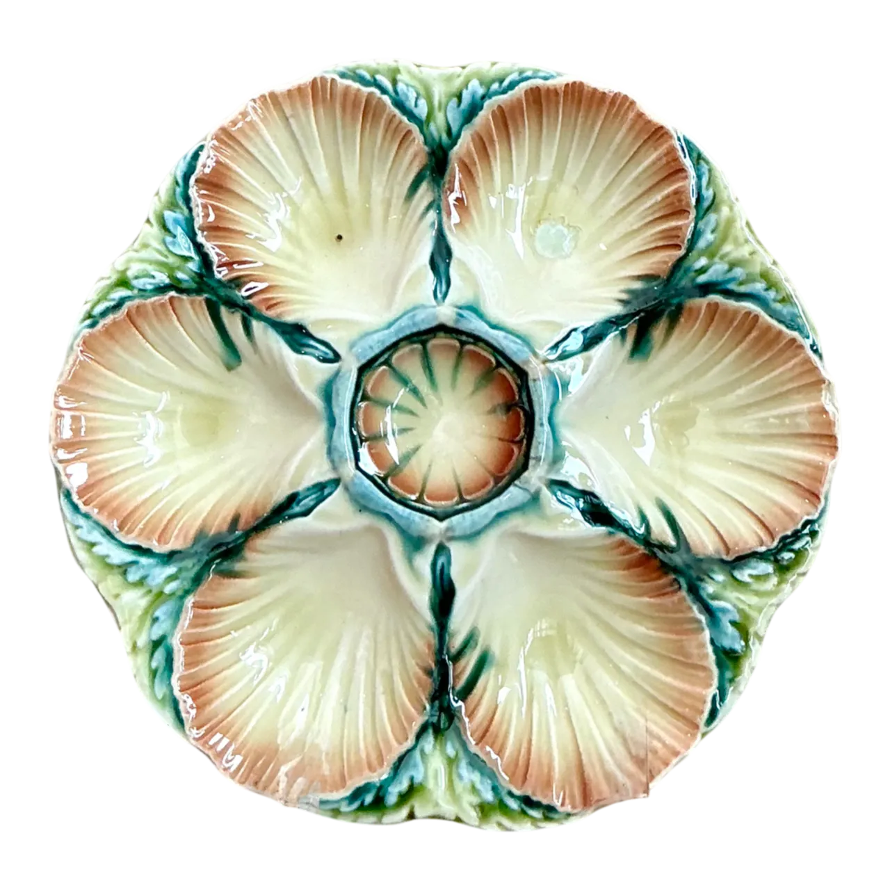 Vintage Sarreguemines Majolica Shell and Leaf Oyster Plate