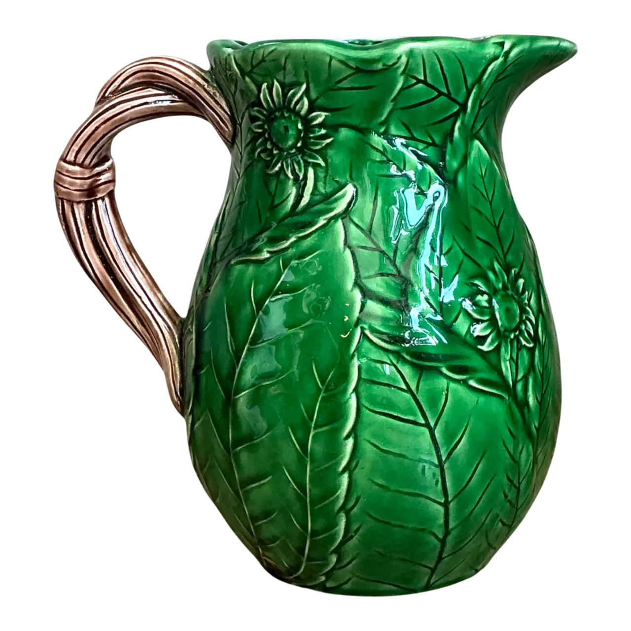 Vintage Glazed Ceramic Leaf Pitcher