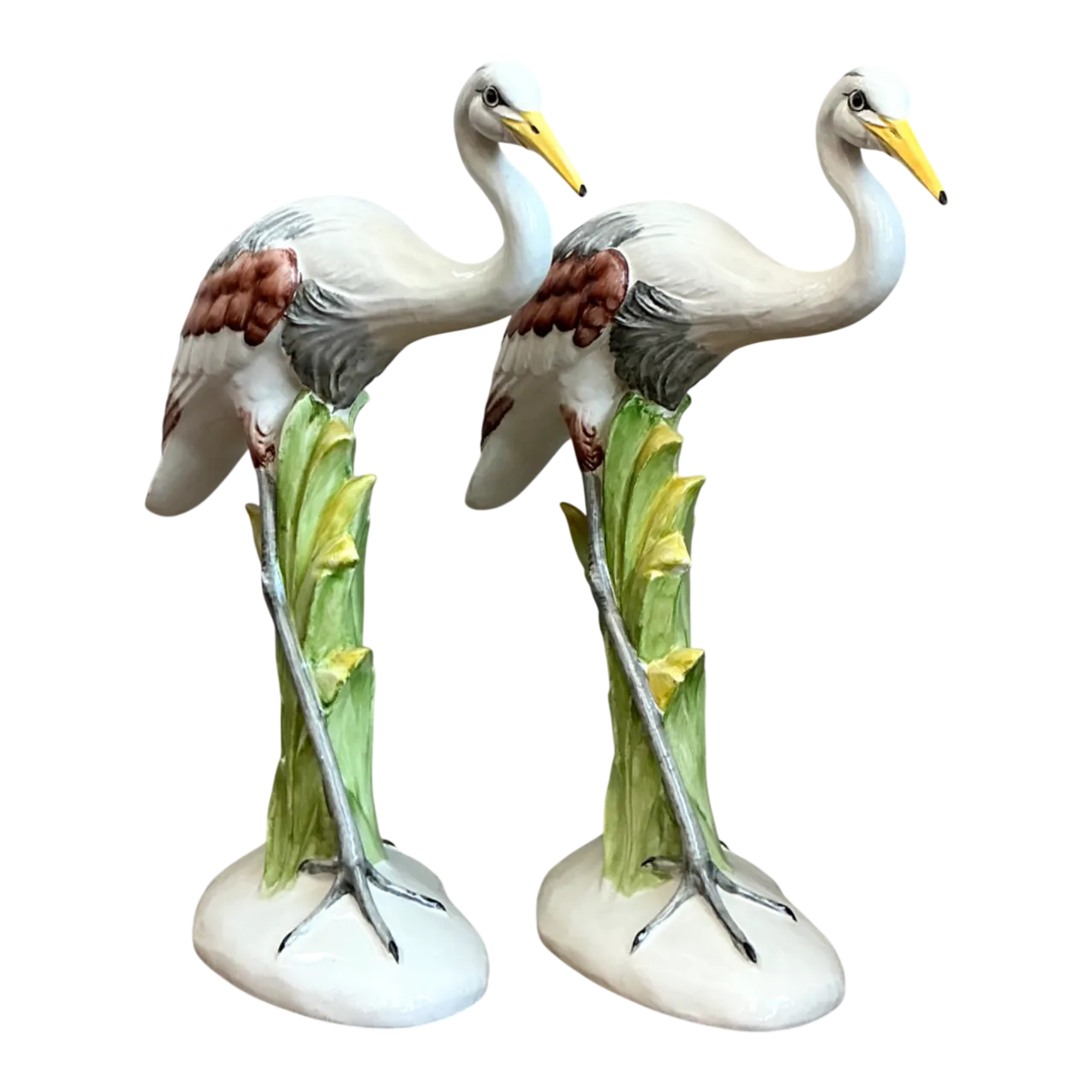 Vintage Italian Hand-Painted Crane Figurines - A Pair