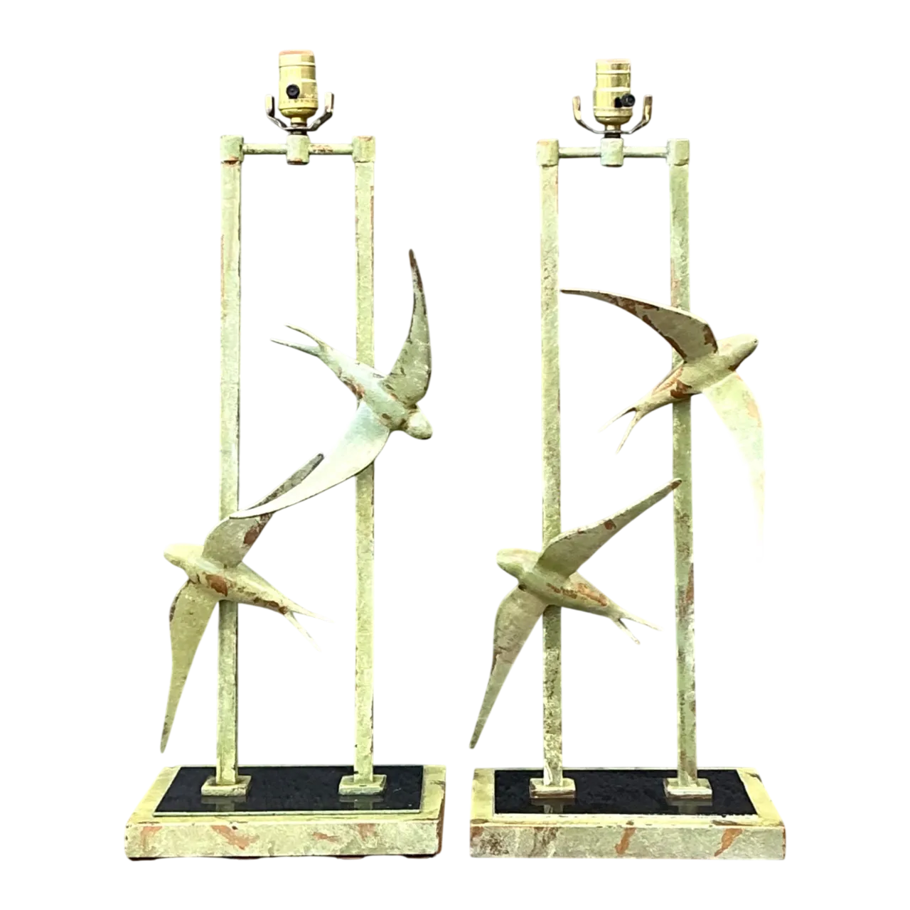 Vintage Sculptural Bird Metal Lamps - Pair