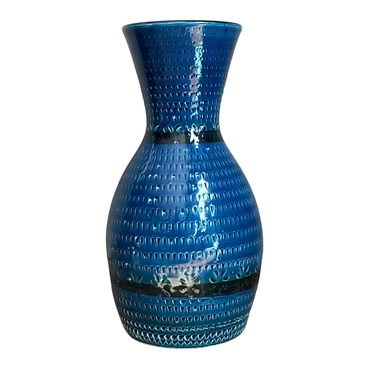 Vintage Italian Blue Glazed Ceramic Vase