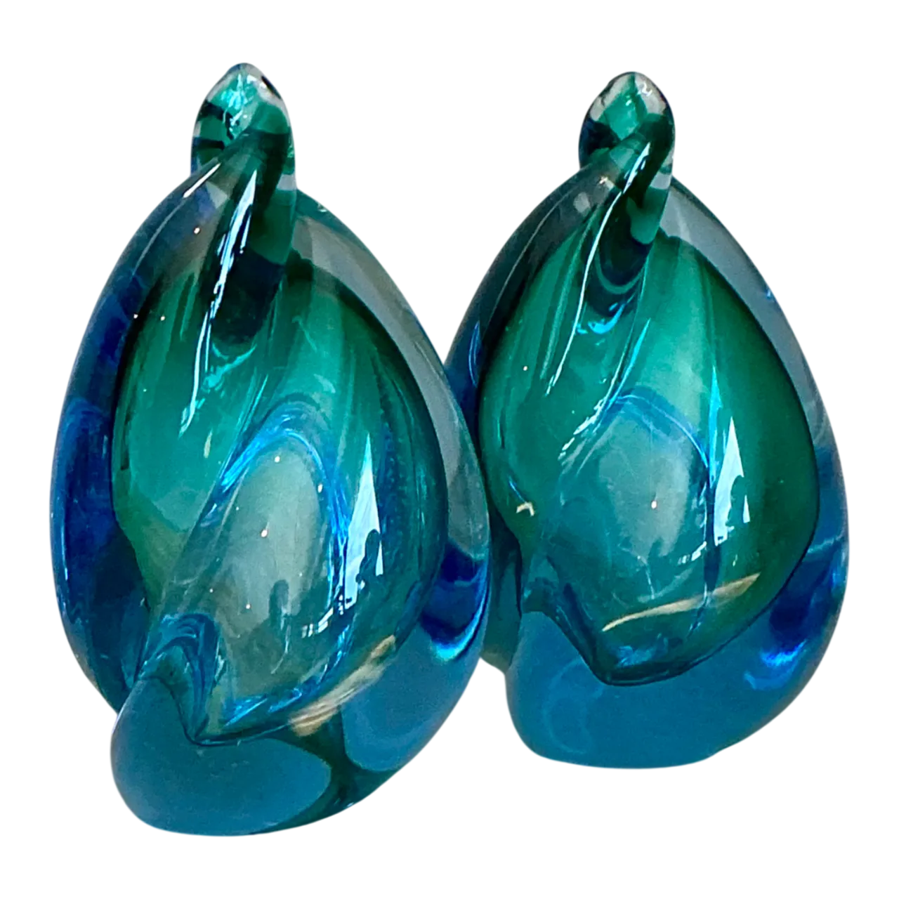 Vintage Italian Alfredo Barbini Murano Sommeroso Blue Flame - A Pair