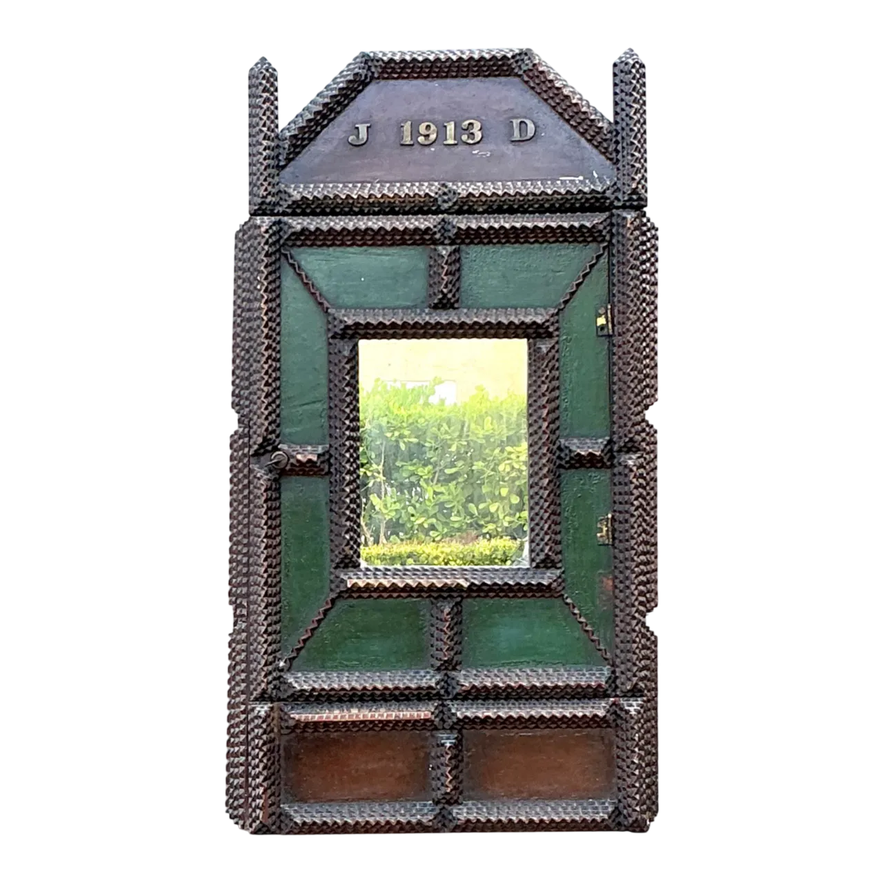 Vintage 1913 Wooden Tramp Art Cabinet