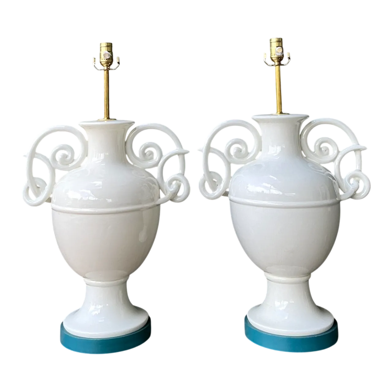 Vintage Italian Bassanello White Ceramic Table Lamps - Pair