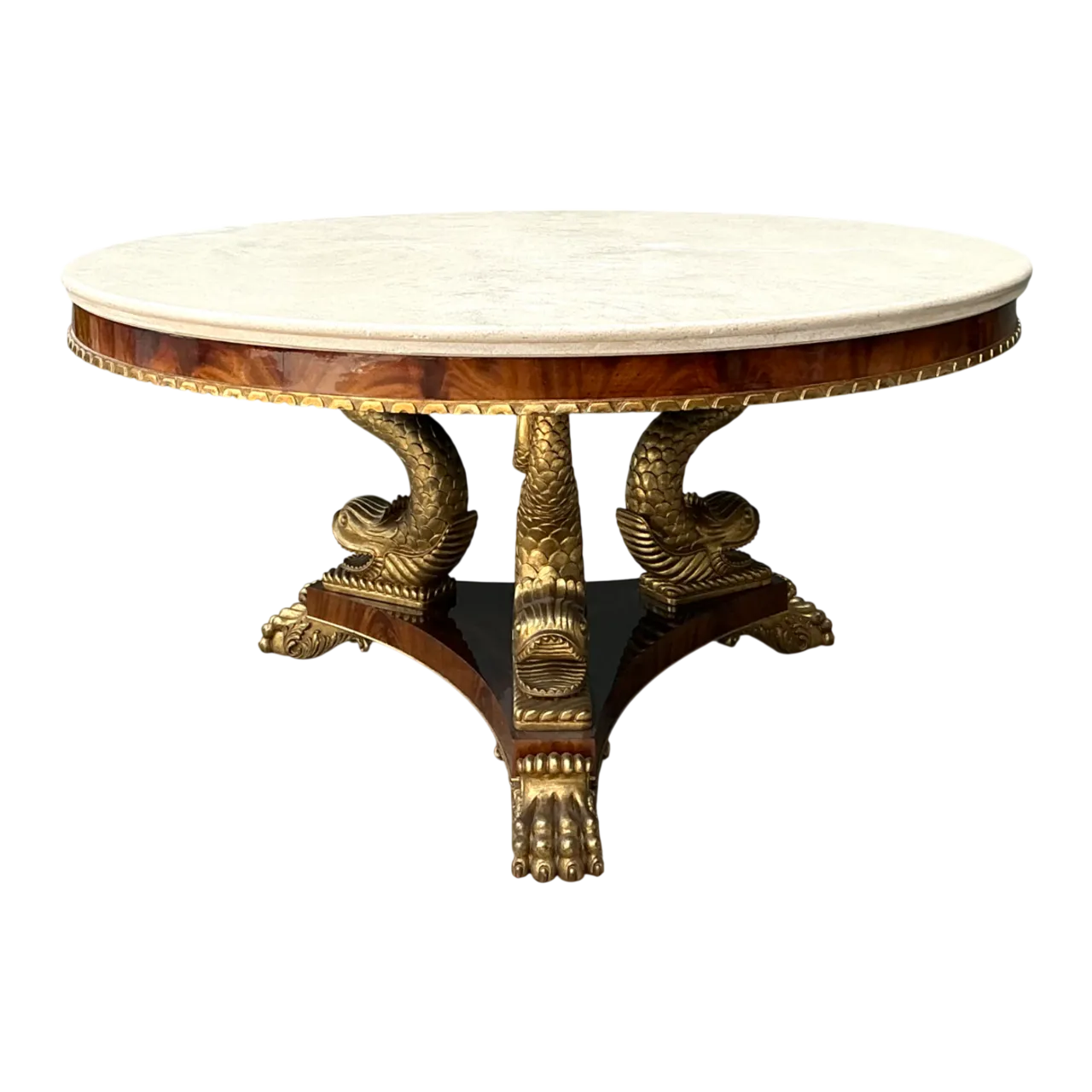 Vintage Stone Top Table with Gold Plated Dolphin Base