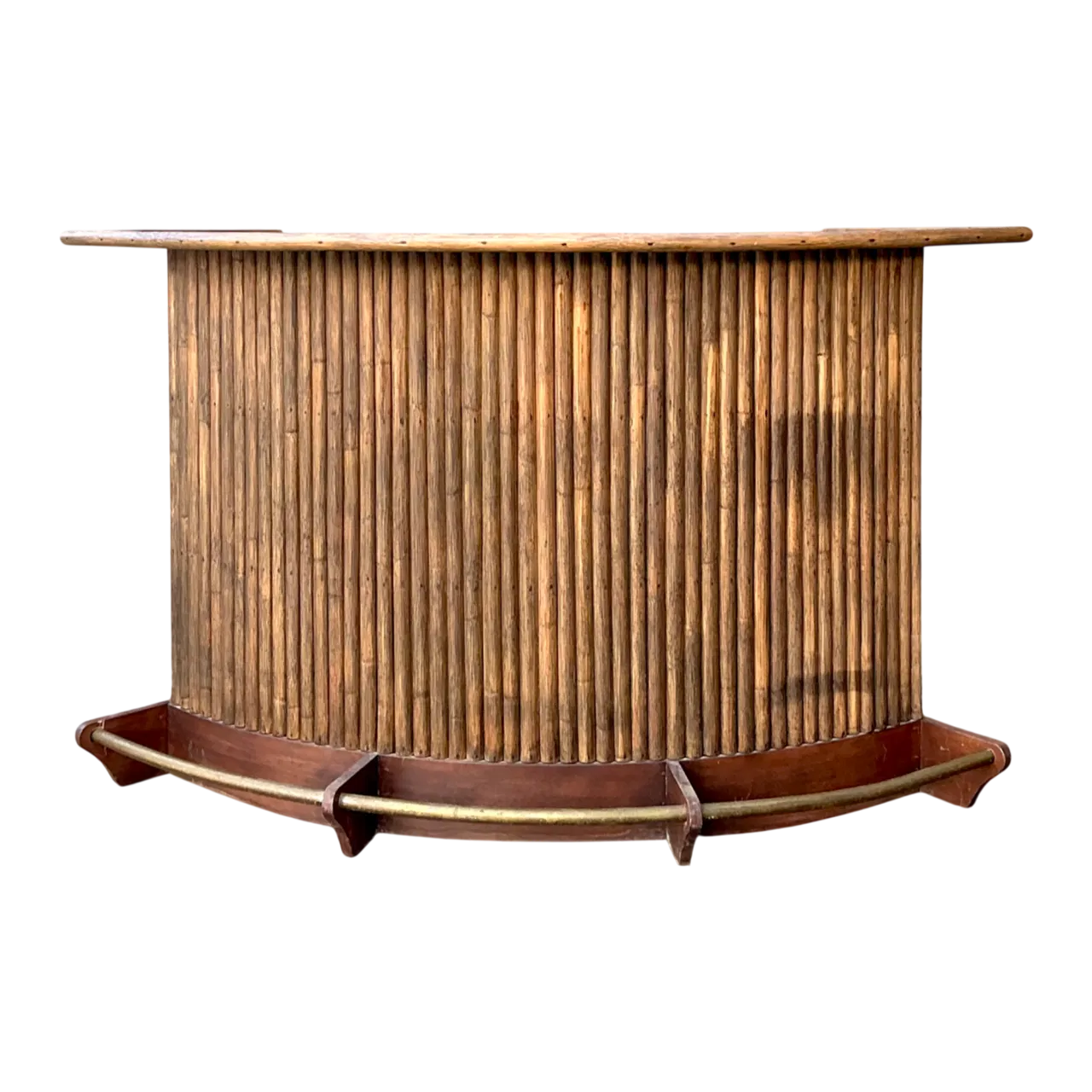 Vintage Curved Bamboo Bar with Brass Footrail