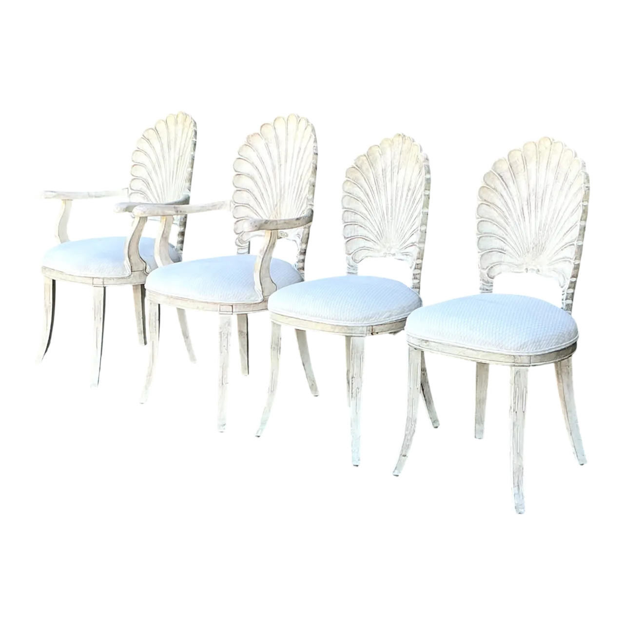 Vintage Carved Wood Shell Back Dining Chairs - Set Of 4