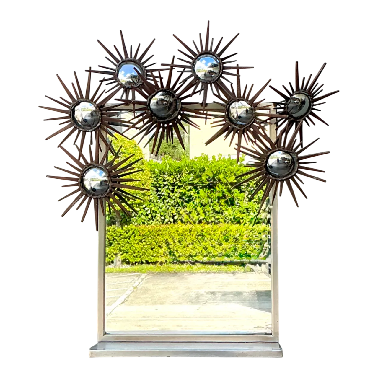 Vintage Patinated Metal Sunburst Mirror