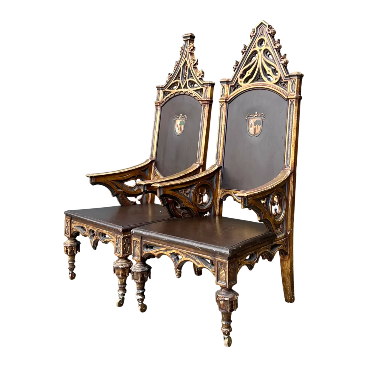 19th Century Gothic Wood High Back Chairs