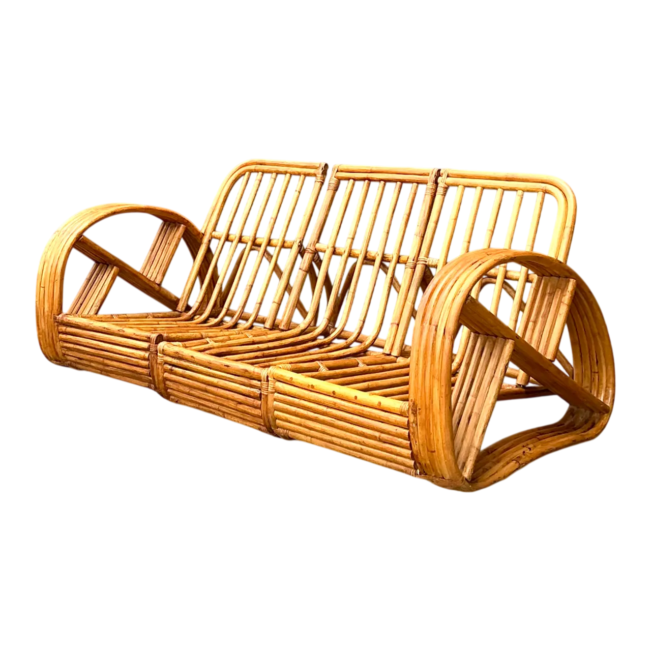 Mid-Century Modern Five Strand Rattan Sofa After Frankl