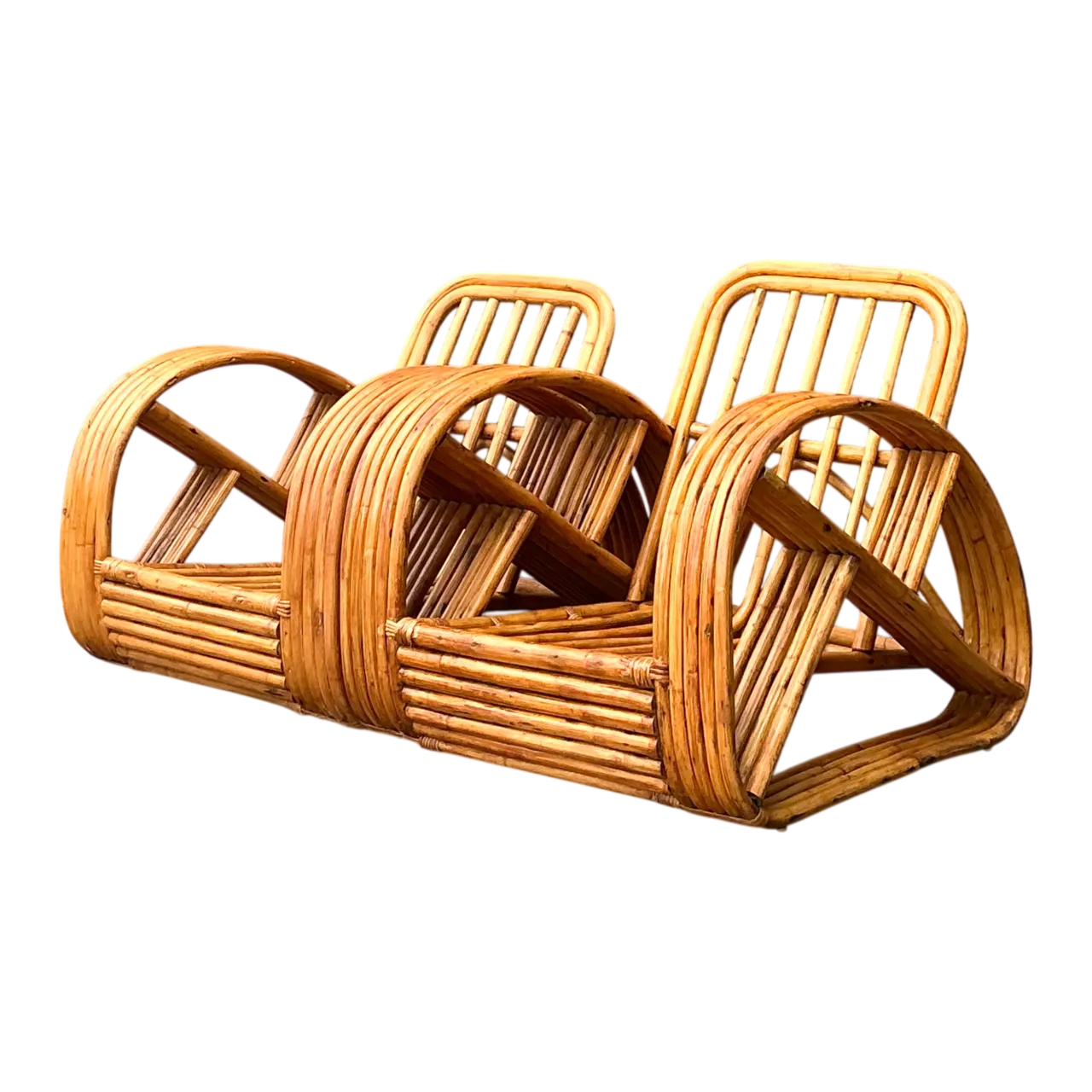Mid-Century Modern Five Strand Rattan Lounge Chairs - A Pair