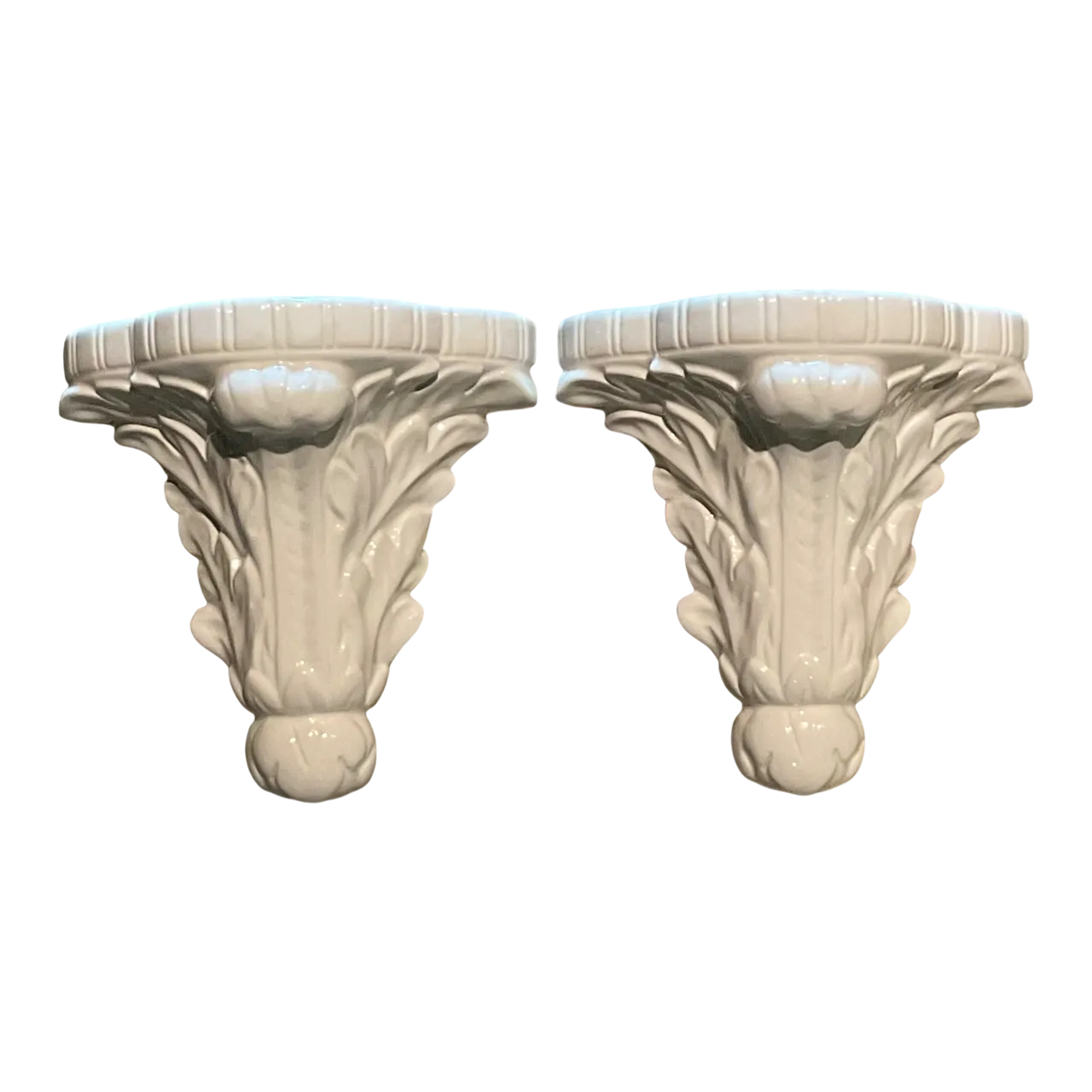 Vintage White Ceramic Wall Brackets - Pair