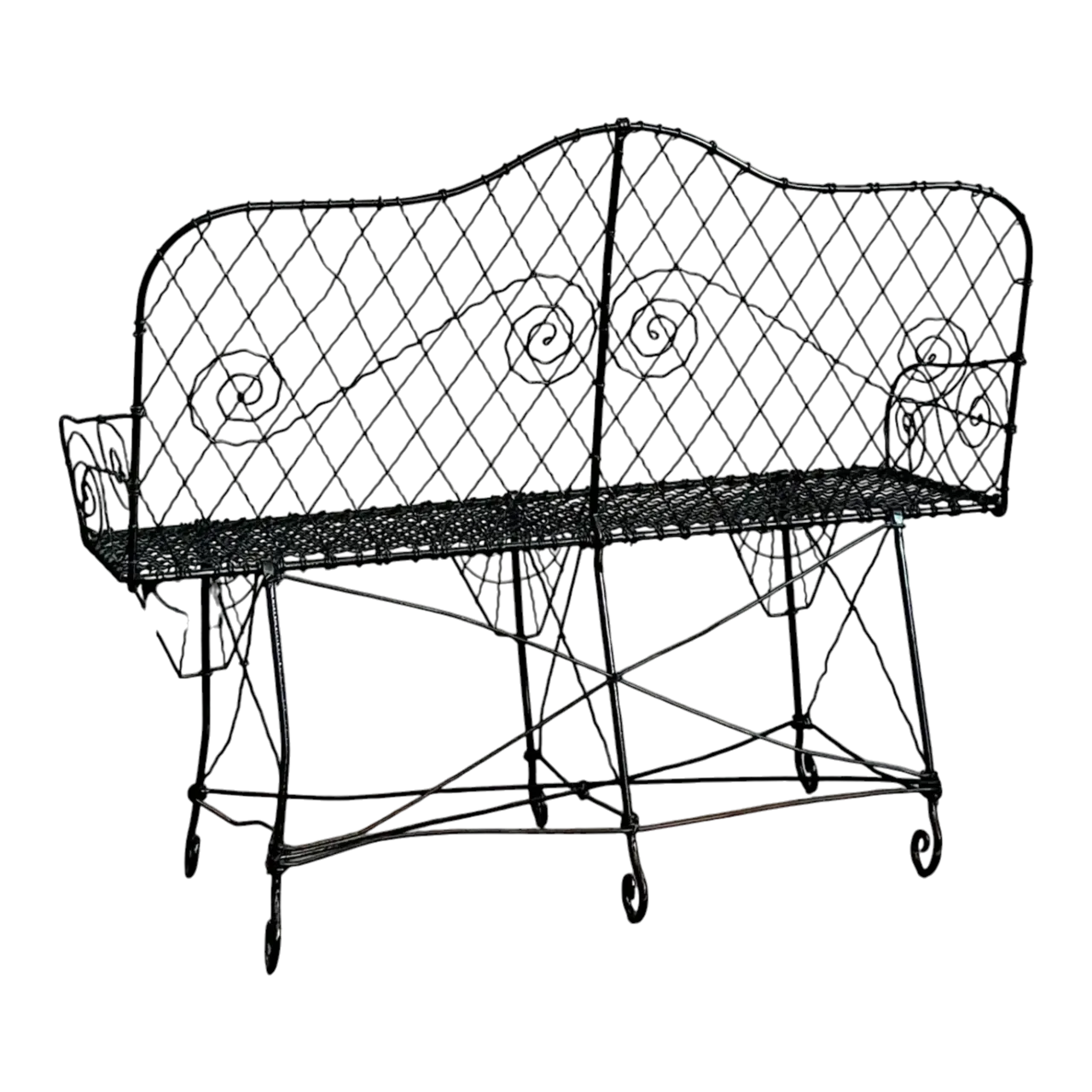 Late 20th Century Regency Trellis Wrought Iron Bench