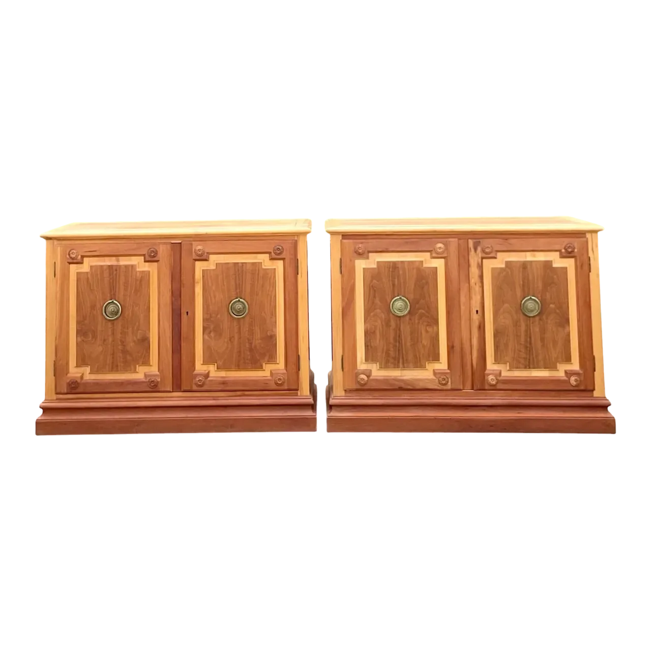 Late 20th Century Vintage Baker Notched Wood Sideboards - a Pair