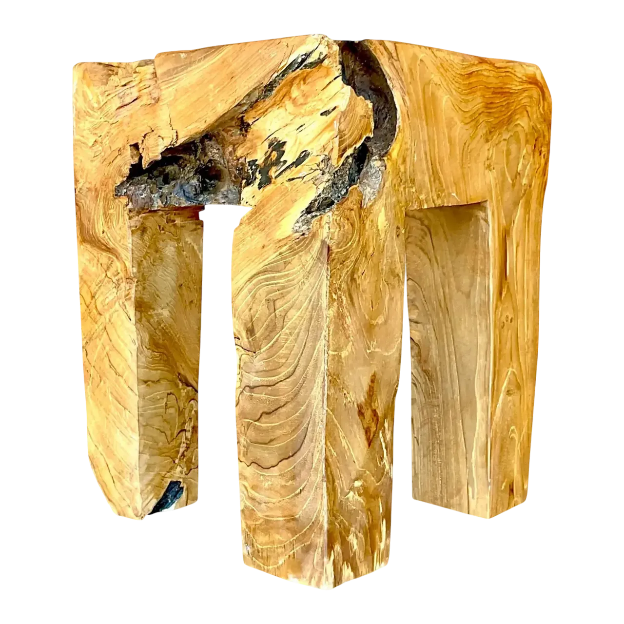 Vintage Organic Modern Sculptural Burl Wood Drinks Table
