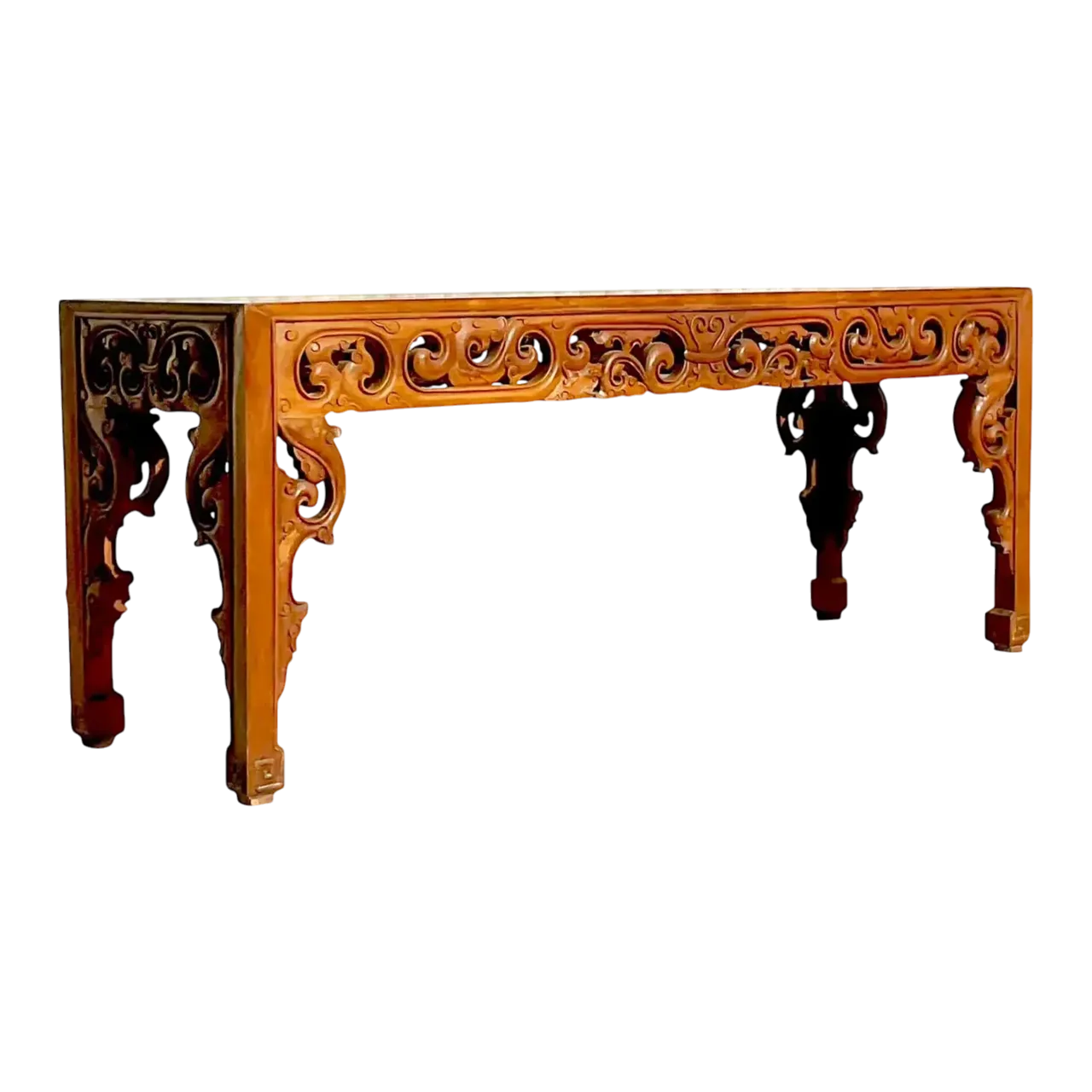 Late 20th Century Vintage Boho Monumental Hand Carved Console Table