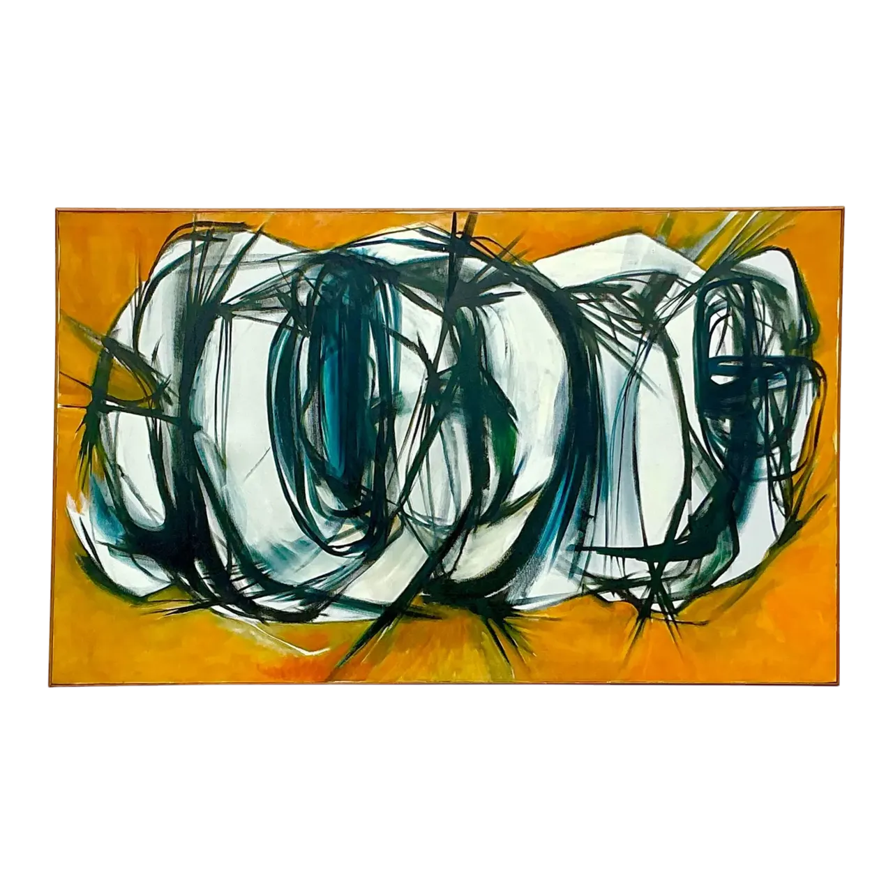 Late 20th Century Vintage Boho Original Abstract Oil Painting on Canvas