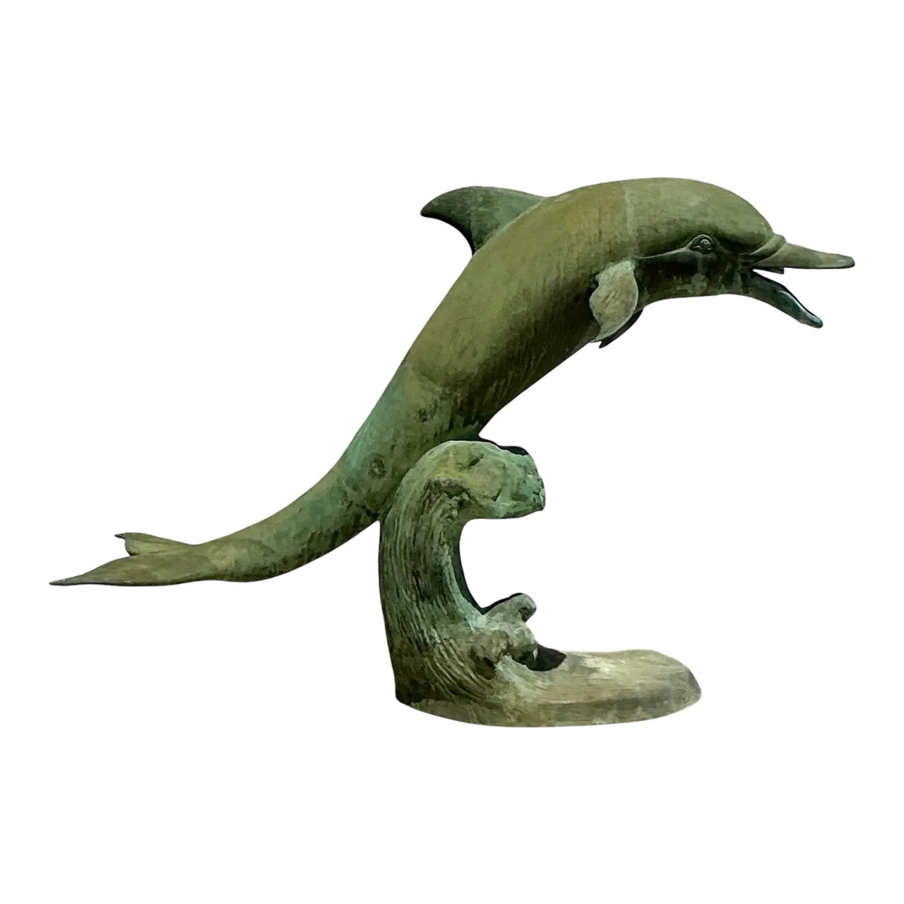 Late 20th Century Vintage Coastal Patinated Bronze Dolphin Sculpture
