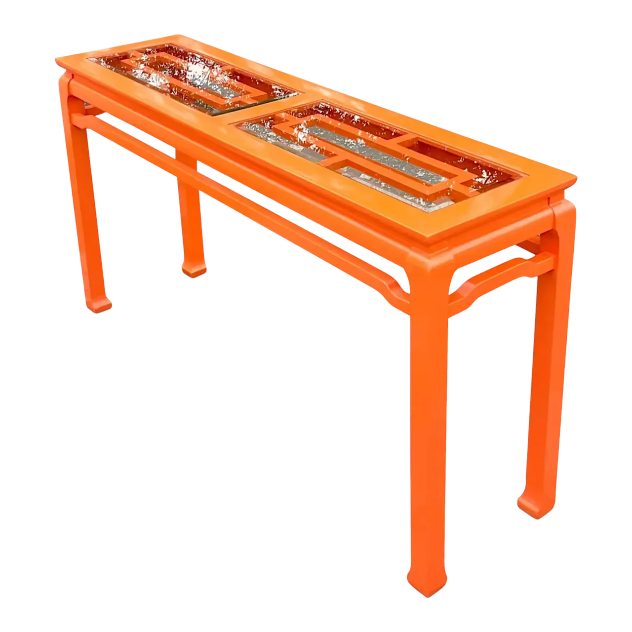 Late 20th Century Vintage Regency Orange Lacquered Fretwork Console Table