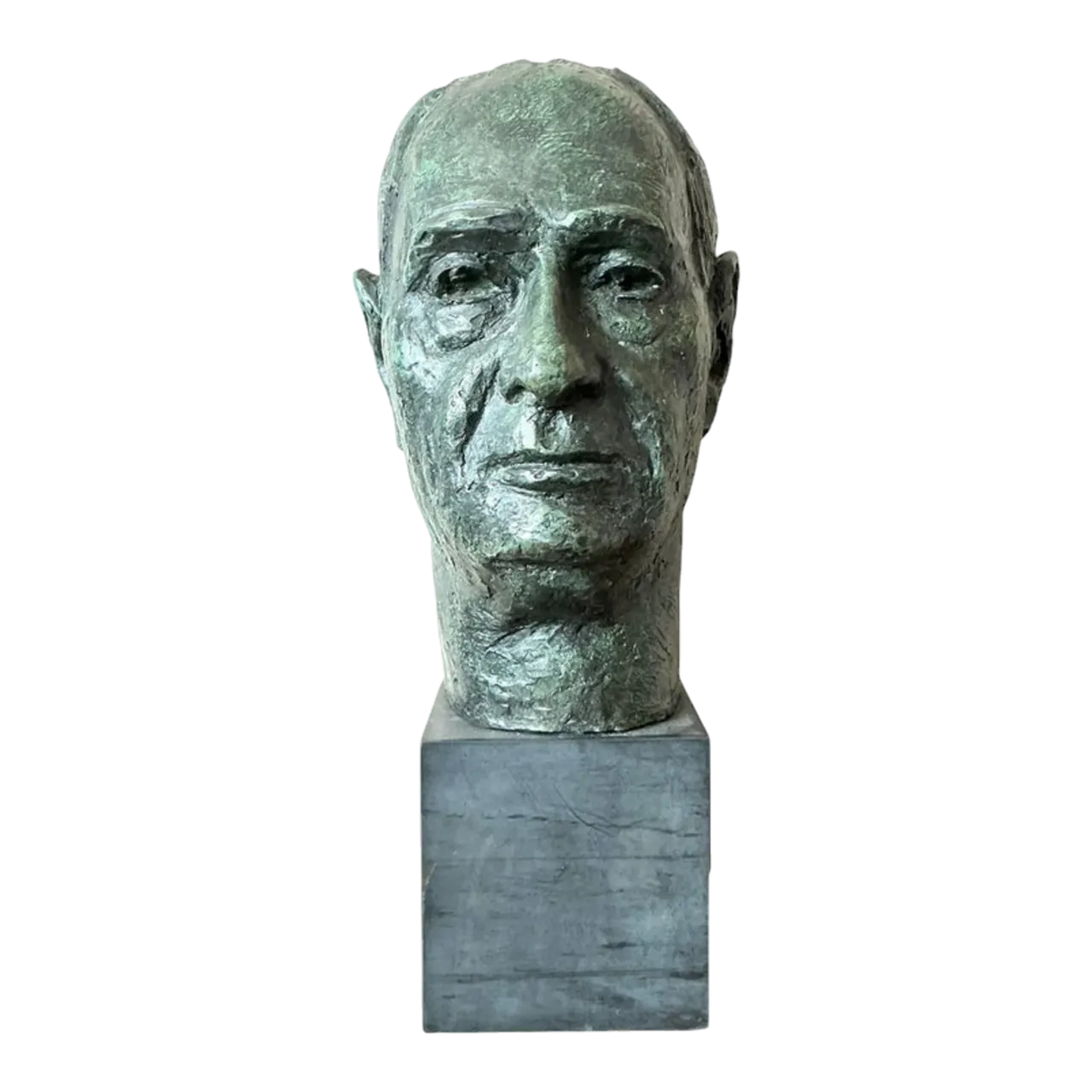 Mid 20th Century Vintage Boho Patinated Cast Plaster Bust of Man
