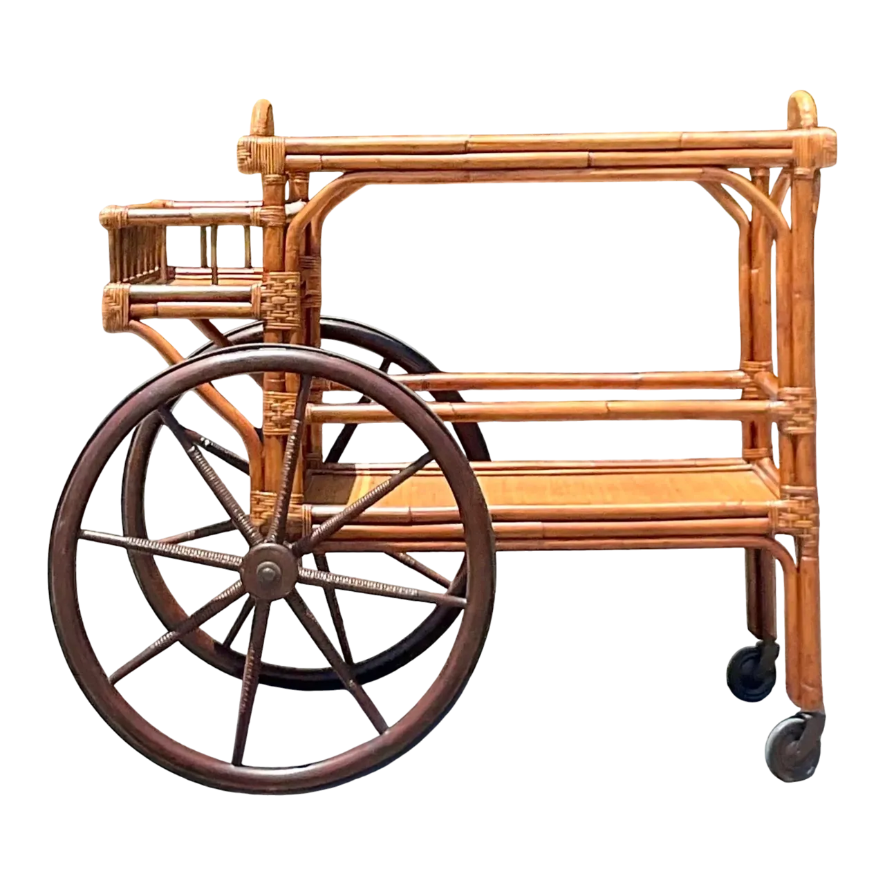 Mid 20th Century Vintage Coastal Rattan Bar Cart