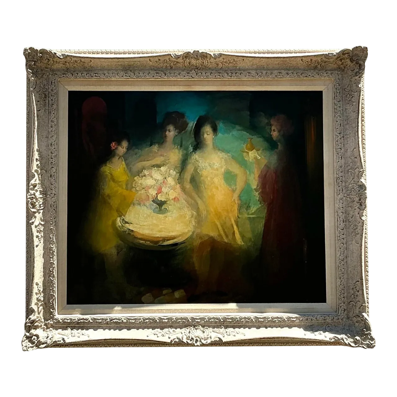Mid 20th Century Vintage Regency Original Figurative Oil on Canvas