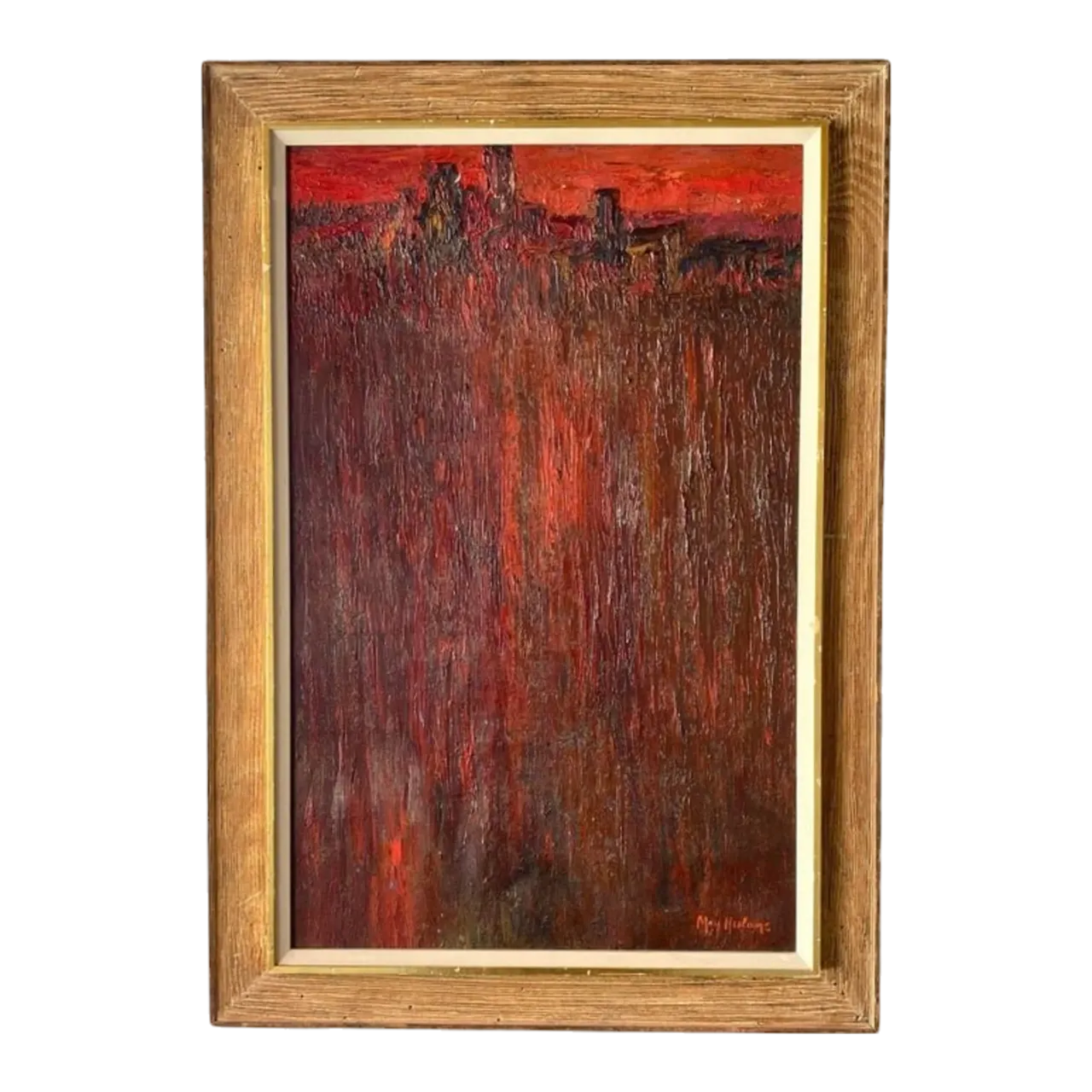 Midcentury Abstract Original Oil Painting Signed May Heiloms
