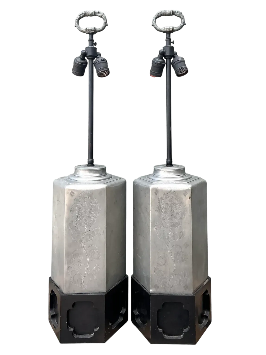 Vintage Etched Metal Lamps - A Pair