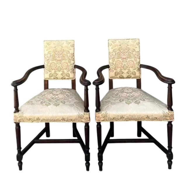 Vintage 19th Century Carved Arm Chairs - A Pair