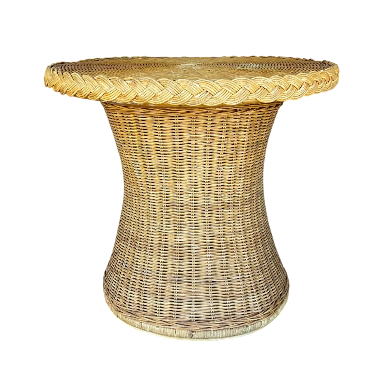 Vintage Coastal Braided Rattan Side Table - Rattan, 21.75W x 20H