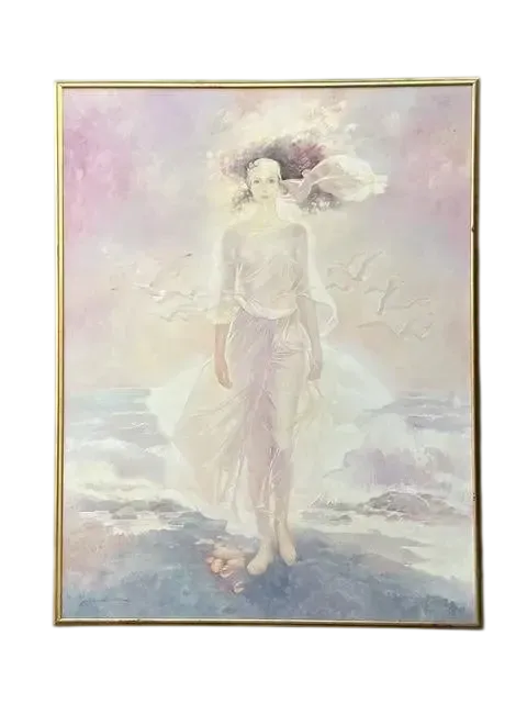 Vintage Monumental Original Abstract Figurative Oil Painting on Canvas