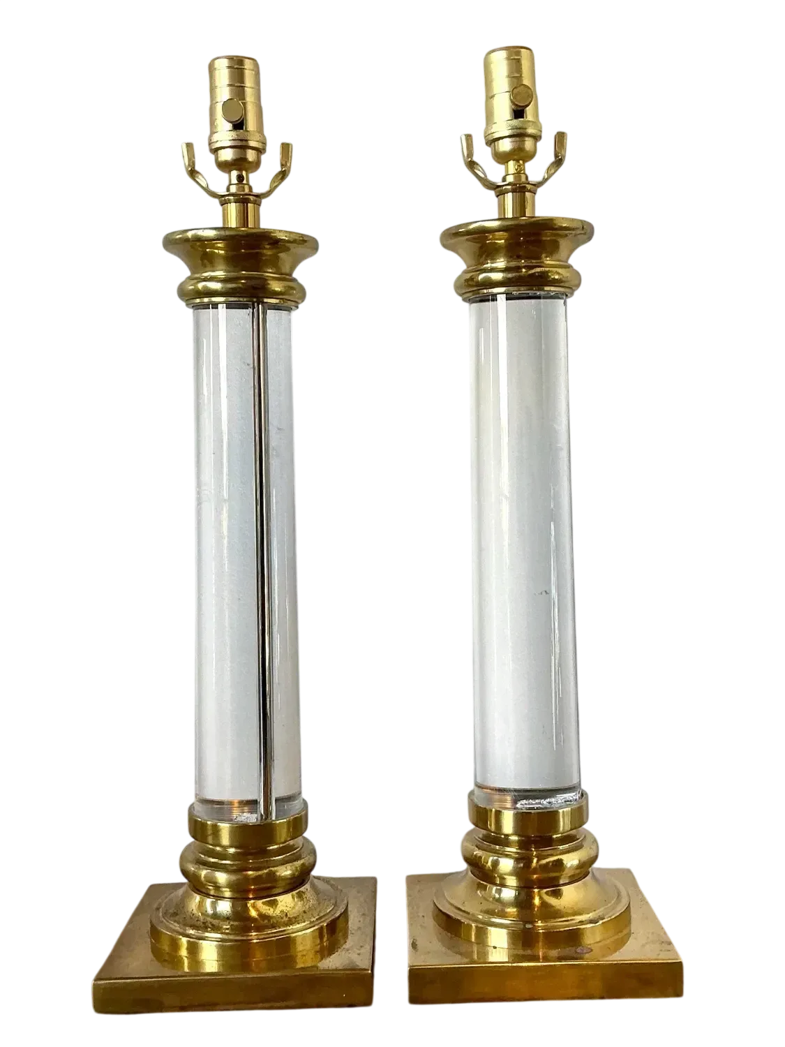 Vintage Crystal Column Lamps - A Pair