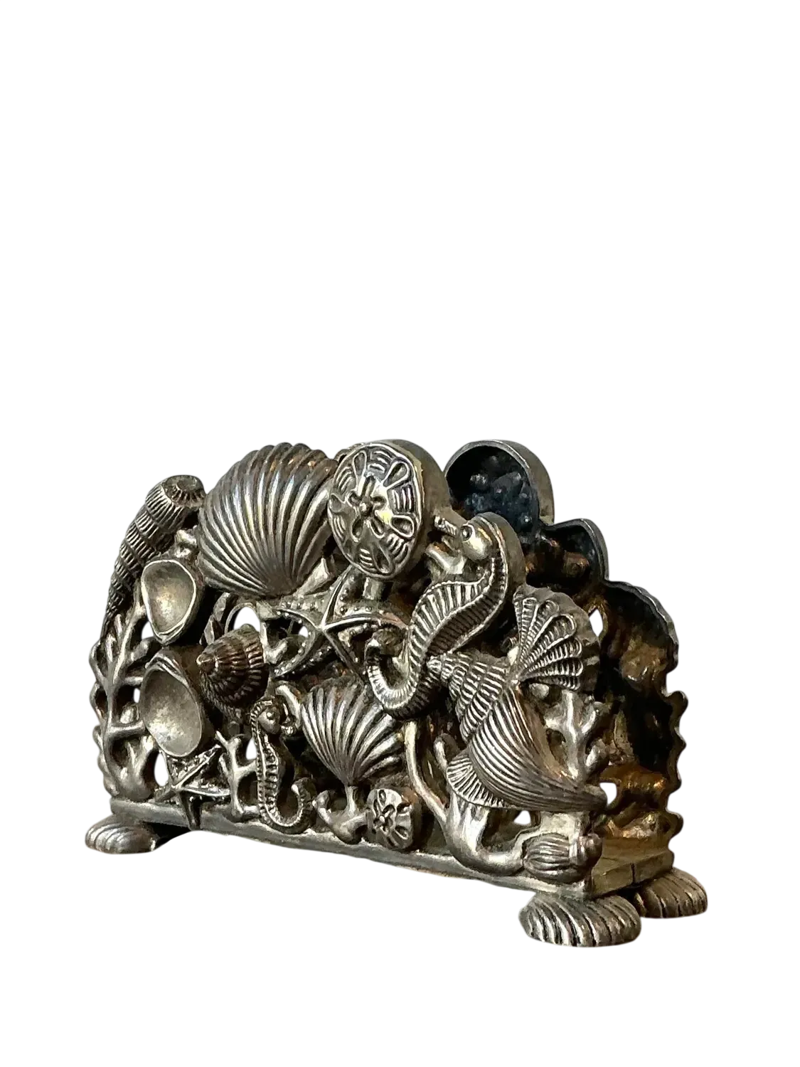 Vintage Coastal Cast Metal Undersea Napkin Holder
