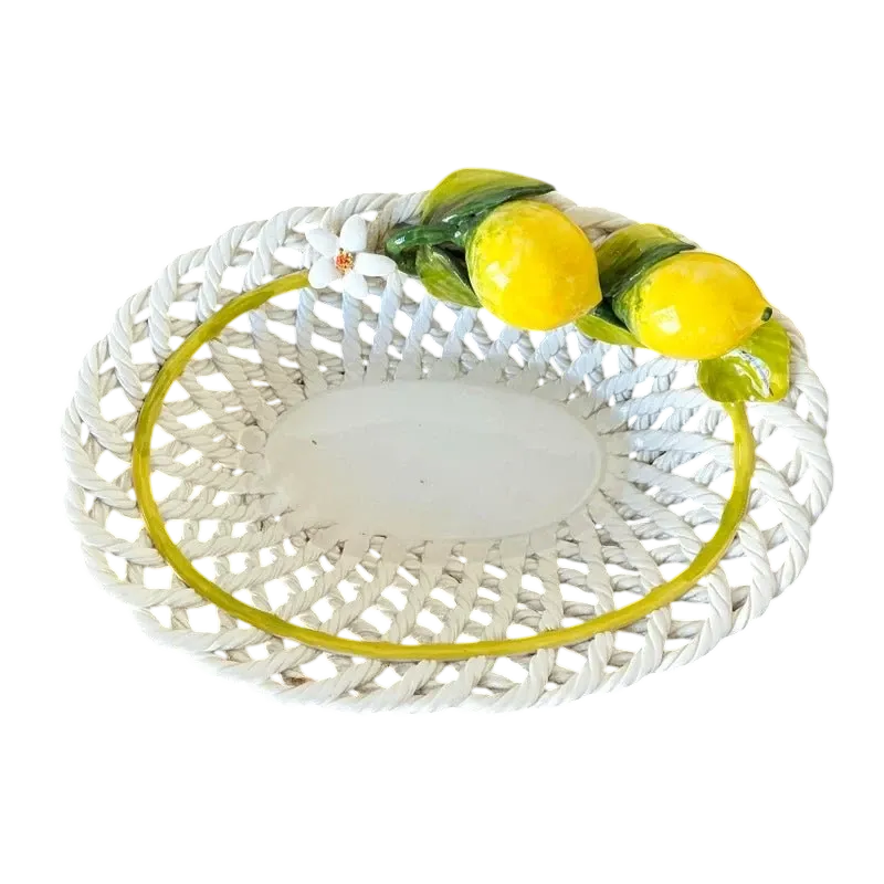 Vintage Italian Majolica Lemon Trellis Bowl