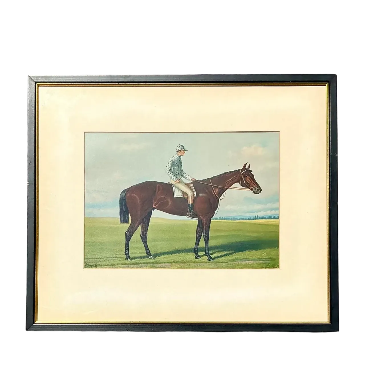 Vintage Regency Original Painting on Board of Horses and Jockey