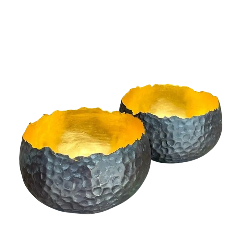 Vintage Contemporary Alexander Lamont Hammered Raw Edge Bronze Bowls - a Pair
