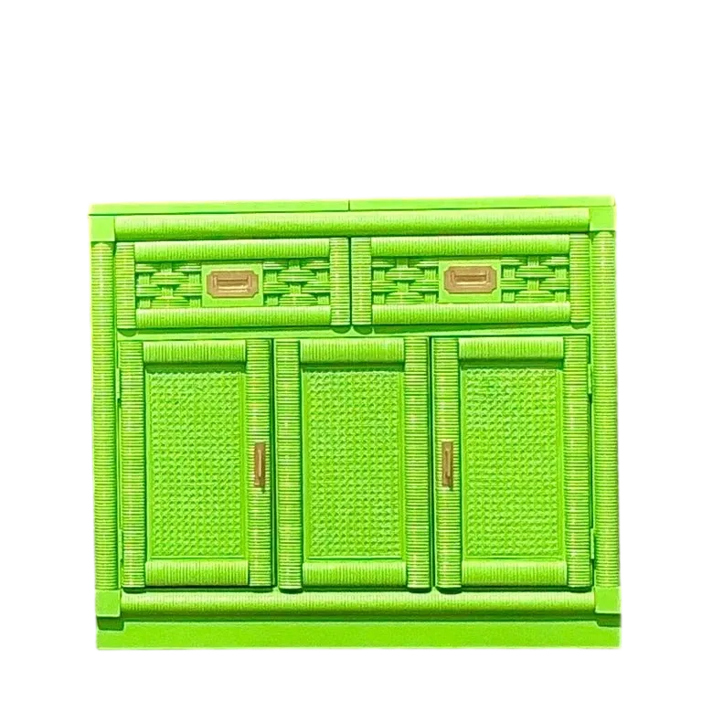 Vintage Coastal Lexington Lacquered Rattan Dry Bar
